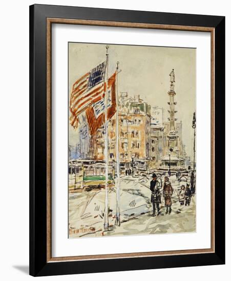 Flags, Columbus Circle, 1918-Childe Hassam-Framed Giclee Print