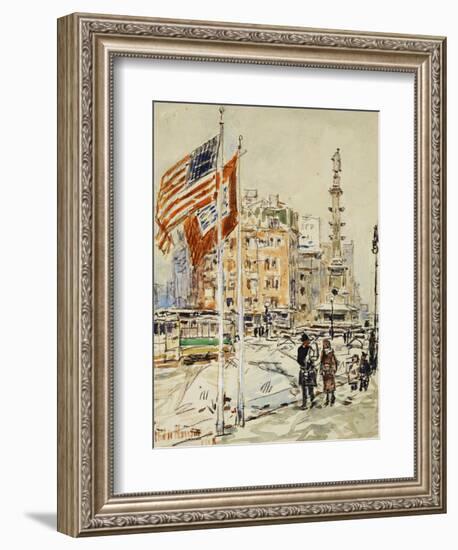 Flags, Columbus Circle, 1918-Childe Hassam-Framed Giclee Print