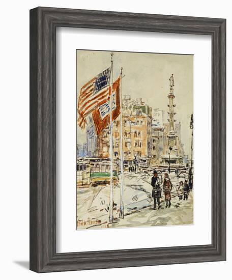 Flags, Columbus Circle, 1918-Childe Hassam-Framed Giclee Print