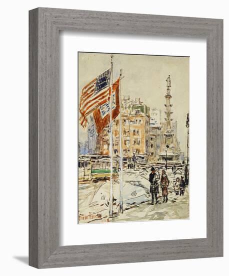 Flags, Columbus Circle, 1918-Childe Hassam-Framed Giclee Print