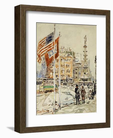 Flags, Columbus Circle, 1918-Childe Hassam-Framed Giclee Print