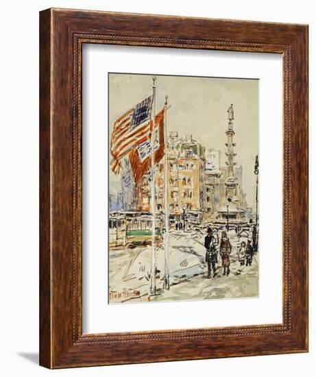 Flags, Columbus Circle, 1918-Childe Hassam-Framed Giclee Print