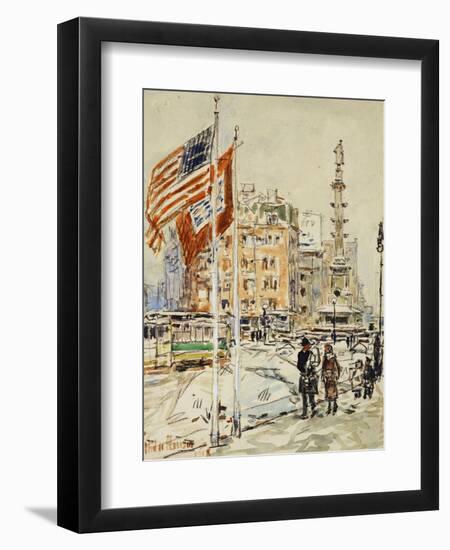 Flags, Columbus Circle, 1918-Childe Hassam-Framed Giclee Print