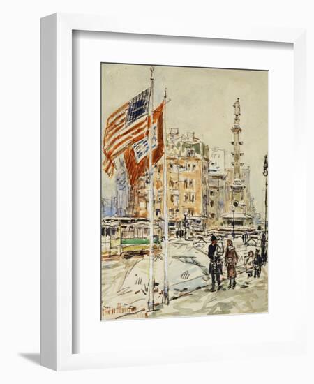 Flags, Columbus Circle, 1918-Childe Hassam-Framed Giclee Print