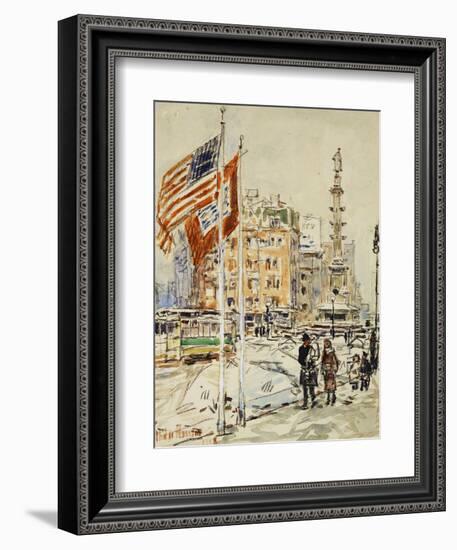 Flags, Columbus Circle, 1918-Childe Hassam-Framed Giclee Print