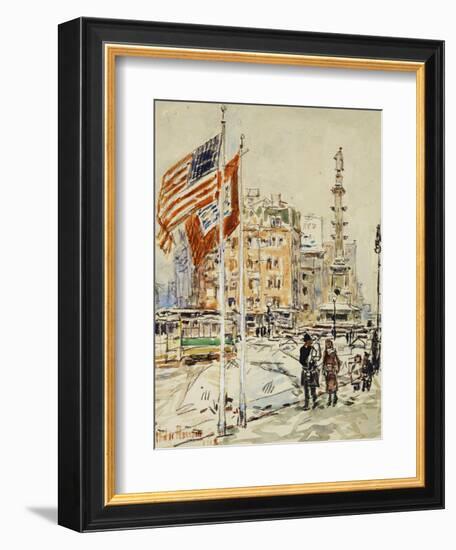 Flags, Columbus Circle, 1918-Childe Hassam-Framed Giclee Print