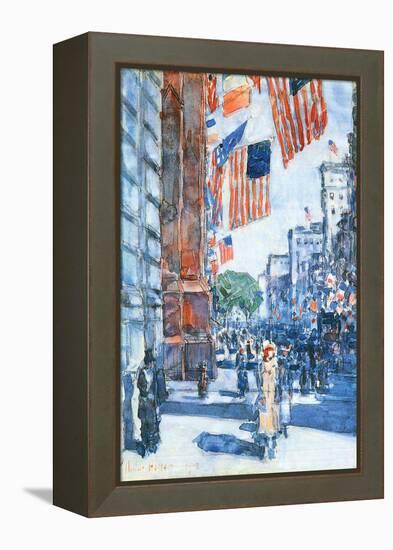 Flags, Fifth Avenue-Childe Hassam-Framed Stretched Canvas