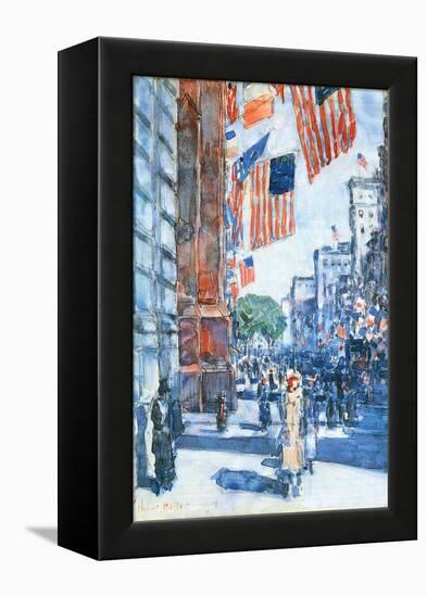Flags, Fifth Avenue-Childe Hassam-Framed Stretched Canvas