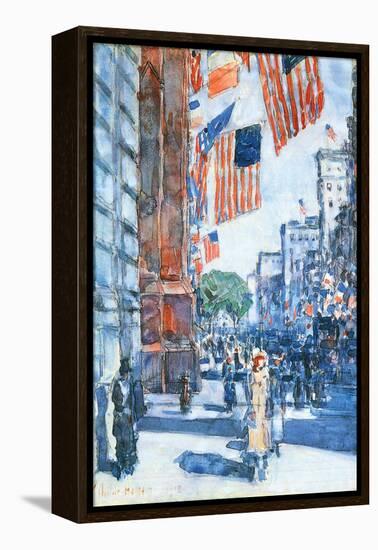 Flags, Fifth Avenue-Childe Hassam-Framed Stretched Canvas