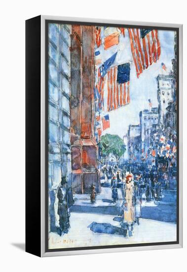 Flags, Fifth Avenue-Childe Hassam-Framed Stretched Canvas