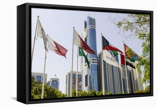 Flags in Park and Downtown Skyline of Dubai, United Arab Emirates-Michael DeFreitas-Framed Premier Image Canvas