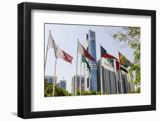 Flags in Park and Downtown Skyline of Dubai, United Arab Emirates-Michael DeFreitas-Framed Photographic Print