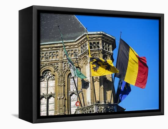 Flags of Belgium on the Right, Flanders in the Center on the Town Hall of Ghent, Flanders, Belgium-Richard Ashworth-Framed Premier Image Canvas