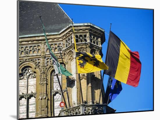 Flags of Belgium on the Right, Flanders in the Center on the Town Hall of Ghent, Flanders, Belgium-Richard Ashworth-Mounted Photographic Print
