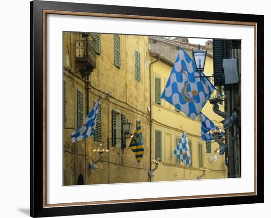 Flags of the Onda (Wave) Contrada in the Via Giovanni Dupre, Siena, Tuscany, Italy, Europe-Ruth Tomlinson-Framed Photographic Print