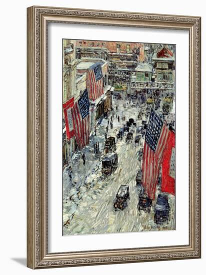 Flags on 57th Street, Winter 1918-Childe Hassam-Framed Giclee Print