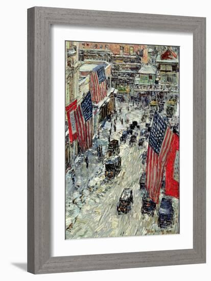 Flags on 57th Street, Winter 1918-Childe Hassam-Framed Giclee Print