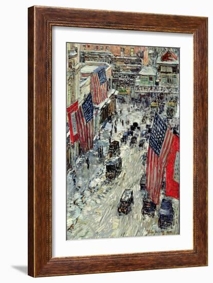 Flags on 57th Street, Winter 1918-Childe Hassam-Framed Giclee Print