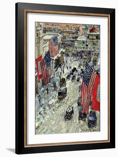 Flags on 57th Street, Winter 1918-Childe Hassam-Framed Giclee Print