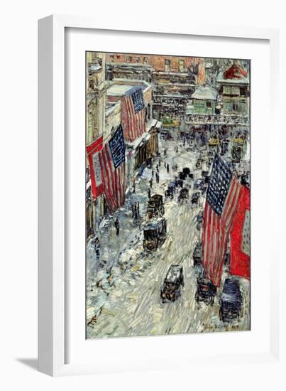 Flags on 57th Street, Winter 1918-Childe Hassam-Framed Giclee Print
