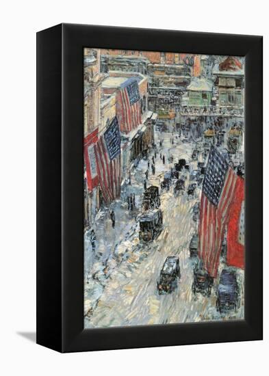 Flags on Fifth Avenue, Winter 1918-Childe Hassam-Framed Stretched Canvas