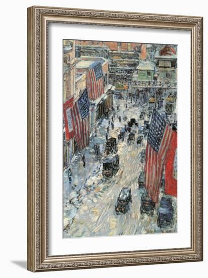 Flags on Fifth Avenue, Winter 1918-Childe Hassam-Framed Art Print