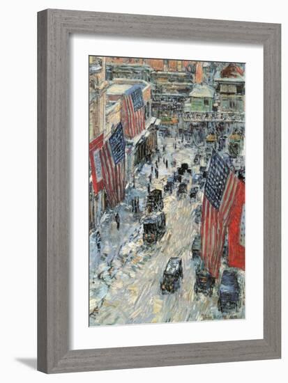 Flags on Fifth Avenue, Winter 1918-Childe Hassam-Framed Art Print