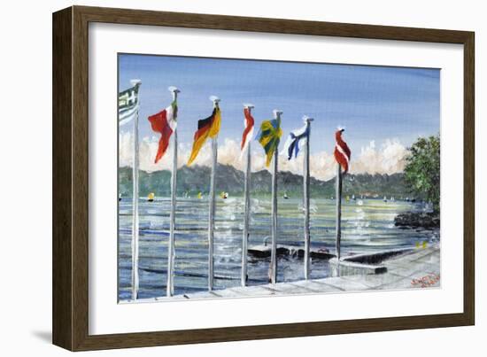 Flags on Lac Leman, 2010-Vincent Alexander Booth-Framed Giclee Print
