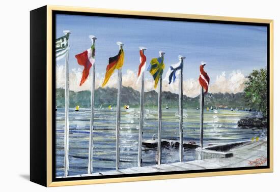 Flags on Lac Leman, 2010-Vincent Alexander Booth-Framed Premier Image Canvas