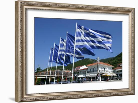 Flags on the Quayside, Sami, Kefalonia, Greece-Peter Thompson-Framed Photographic Print