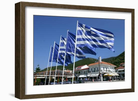 Flags on the Quayside, Sami, Kefalonia, Greece-Peter Thompson-Framed Photographic Print