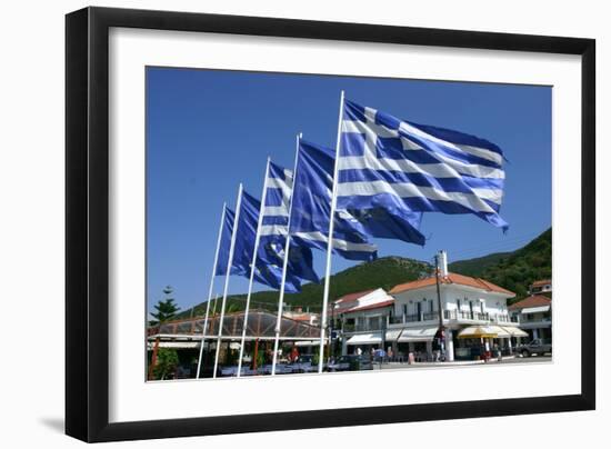 Flags on the Quayside, Sami, Kefalonia, Greece-Peter Thompson-Framed Photographic Print