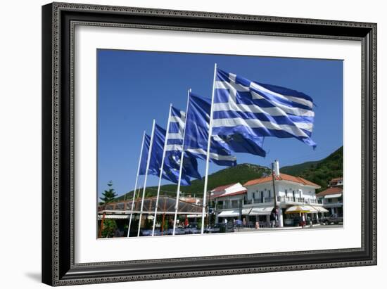 Flags on the Quayside, Sami, Kefalonia, Greece-Peter Thompson-Framed Photographic Print