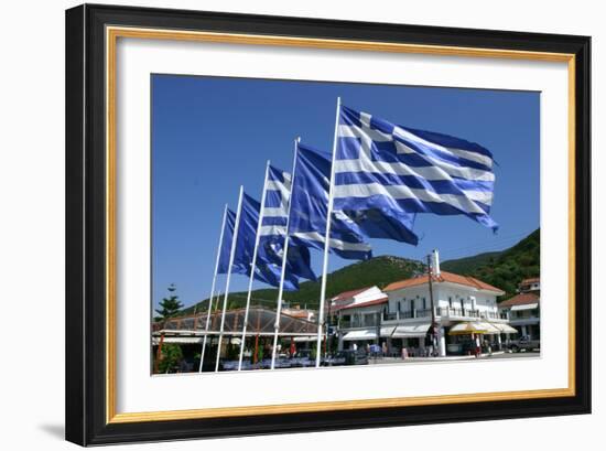 Flags on the Quayside, Sami, Kefalonia, Greece-Peter Thompson-Framed Photographic Print