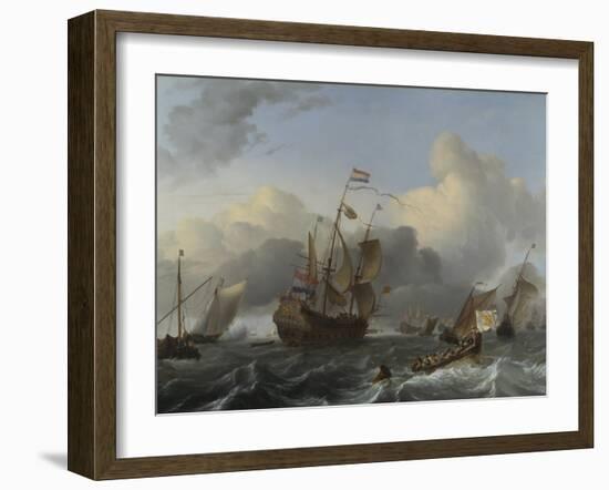 Flagship Eendracht and a Fleet of Dutch Men-Of-War, C. 1670-Ludolf Bakhuizen-Framed Giclee Print