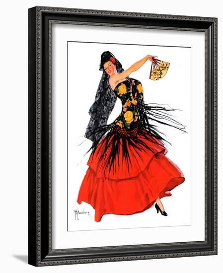 "Flamenco Dancer in Red,"March 14, 1936-R.J. Cavaliere-Framed Giclee Print