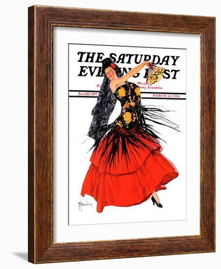 "Flamenco Dancer in Red," Saturday Evening Post Cover, March 14, 1936-R.J. Cavaliere-Framed Giclee Print