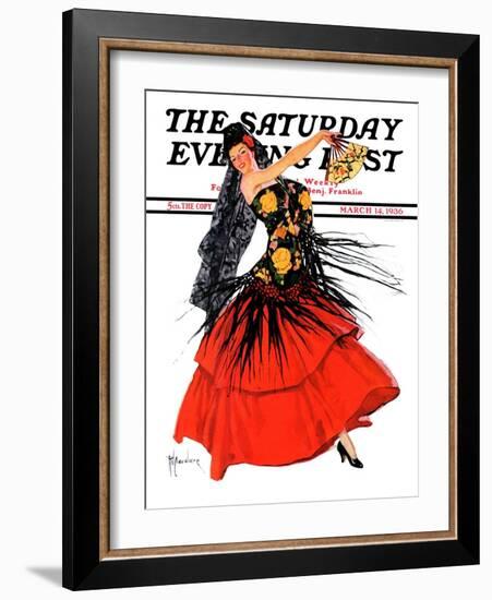 "Flamenco Dancer in Red," Saturday Evening Post Cover, March 14, 1936-R.J. Cavaliere-Framed Giclee Print