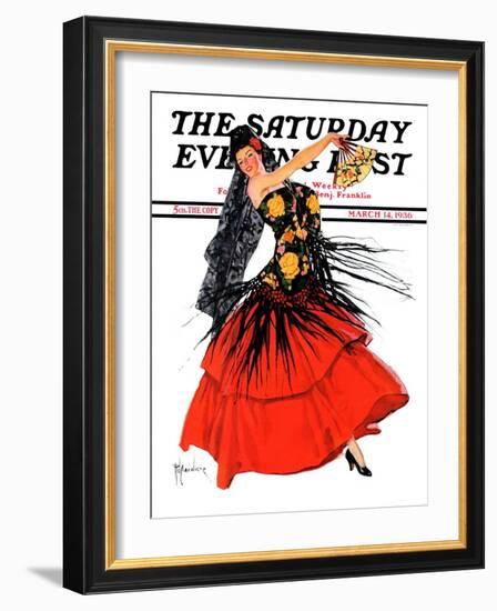 "Flamenco Dancer in Red," Saturday Evening Post Cover, March 14, 1936-R.J. Cavaliere-Framed Giclee Print