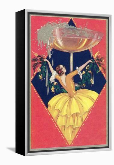 Flamenco Dancer with Giant Champagne Glass-null-Framed Stretched Canvas