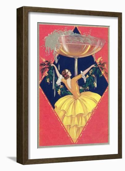 Flamenco Dancer with Giant Champagne Glass-null-Framed Art Print