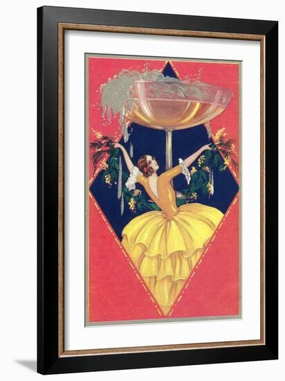 Flamenco Dancer with Giant Champagne Glass-null-Framed Art Print