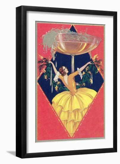 Flamenco Dancer with Giant Champagne Glass-null-Framed Art Print