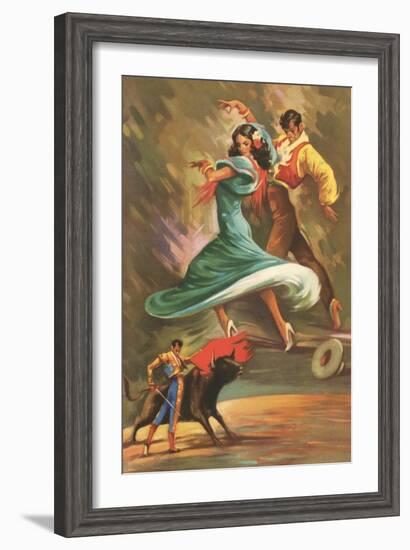 Flamenco Dancers and Bullfighter-null-Framed Art Print