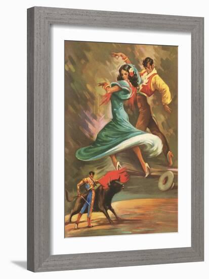 Flamenco Dancers and Bullfighter-null-Framed Art Print