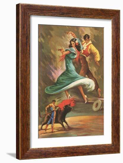 Flamenco Dancers and Bullfighter-null-Framed Art Print