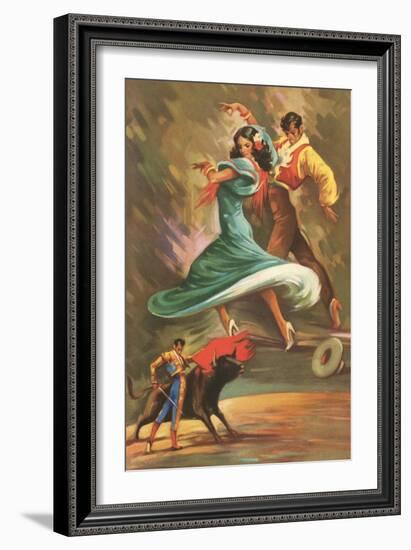 Flamenco Dancers and Bullfighter-null-Framed Art Print