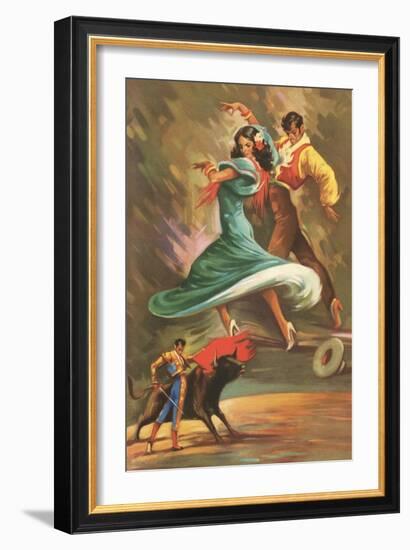 Flamenco Dancers and Bullfighter-null-Framed Art Print