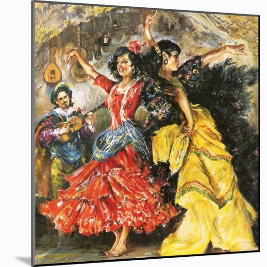 Flamenco Dancers-English School-Mounted Giclee Print