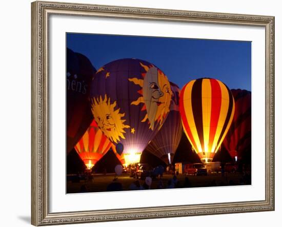 Flames Light up the Evening as Hot Air Balloonists Participate--Framed Photographic Print